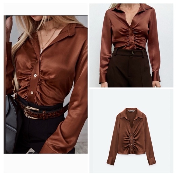 4 for $20 🔥 ZARA ruched satin effect blouse - Picture 1 of 5